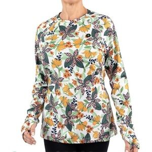 Coolibar Devi Long Sleeve Fitness T-Shirt Leaf Floral Printed Size XL